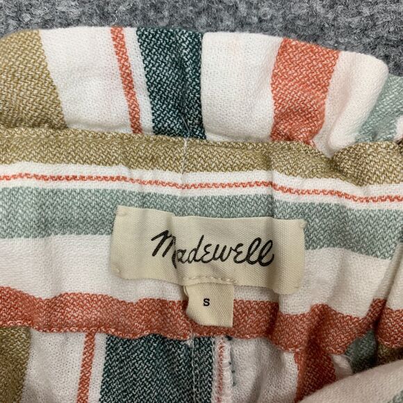 Madewell Huston Crop Pant Womens S Multi Stripe Linen Blend Tie Waist Pull On - Picture 4 of 14